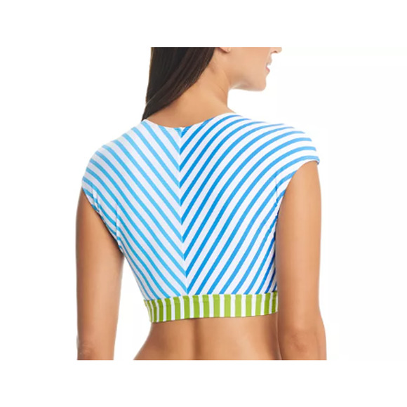 NEW Bleu by Rod Beattie Blue White Stripe Bikini Top Size 10 Tie front Modest - Picture 2 of 9